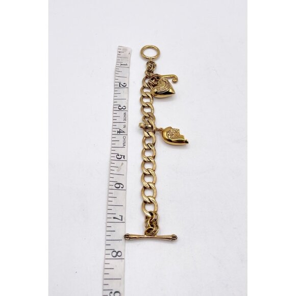 VTG Juicy Couture Gold Tone Starter Charm Bracelet Puffy Heart Split Heart Y2K - Picture 3 of 3
